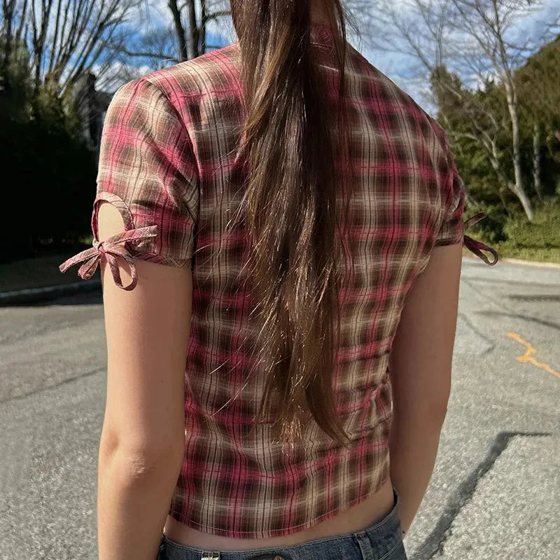 Y2K Plaid Ruffled Shirt