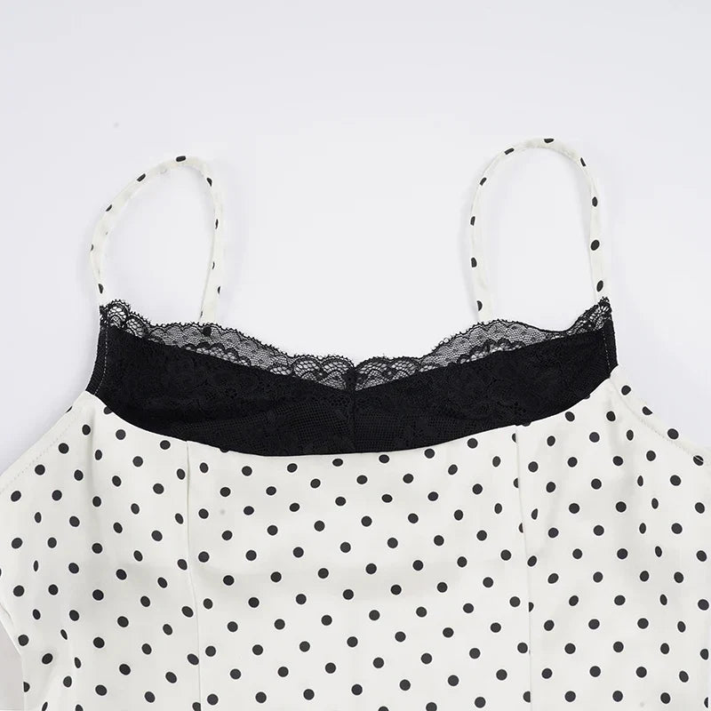 Y2K Polka Dot Lace Trim Top