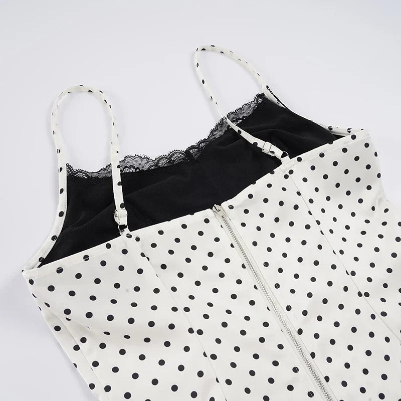 Y2K Polka Dot Lace Trim Top