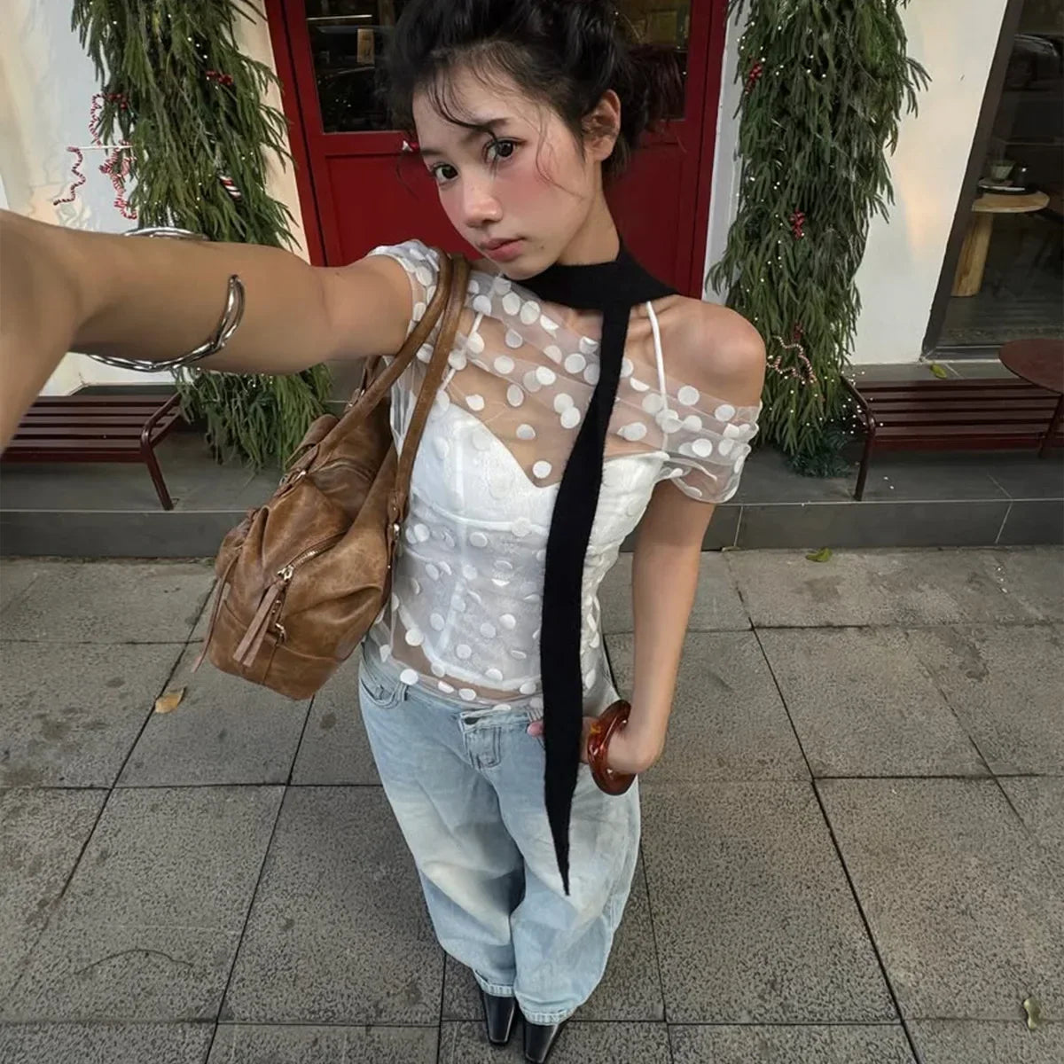 Y2K Polka Dot Mesh Tulle & Top