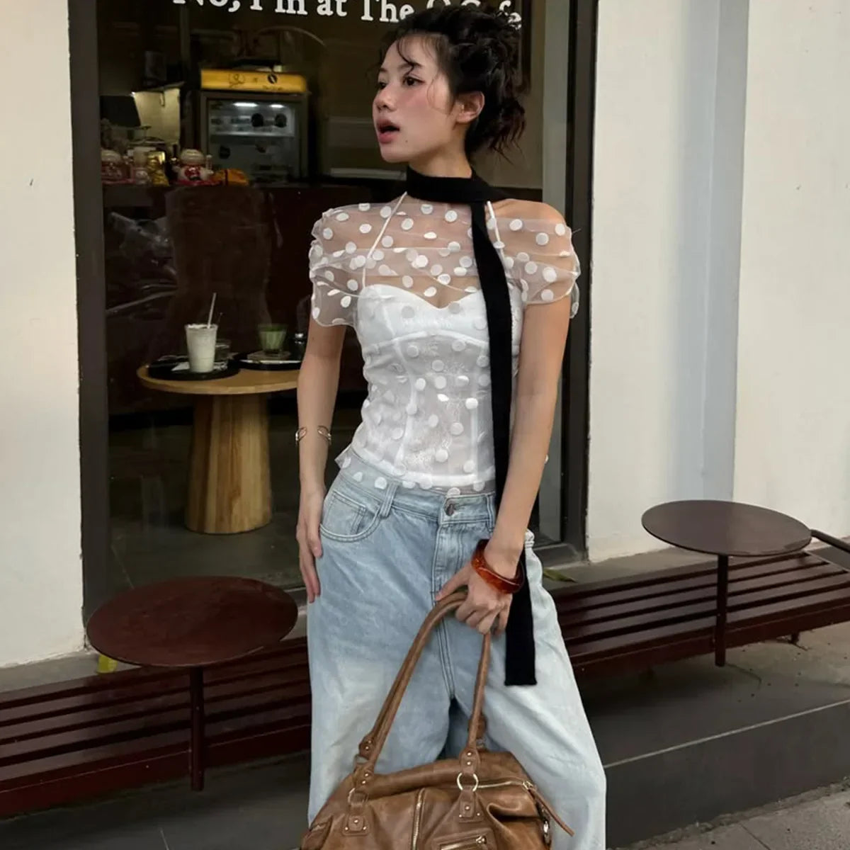 Y2K Polka Dot Mesh Tulle & Top