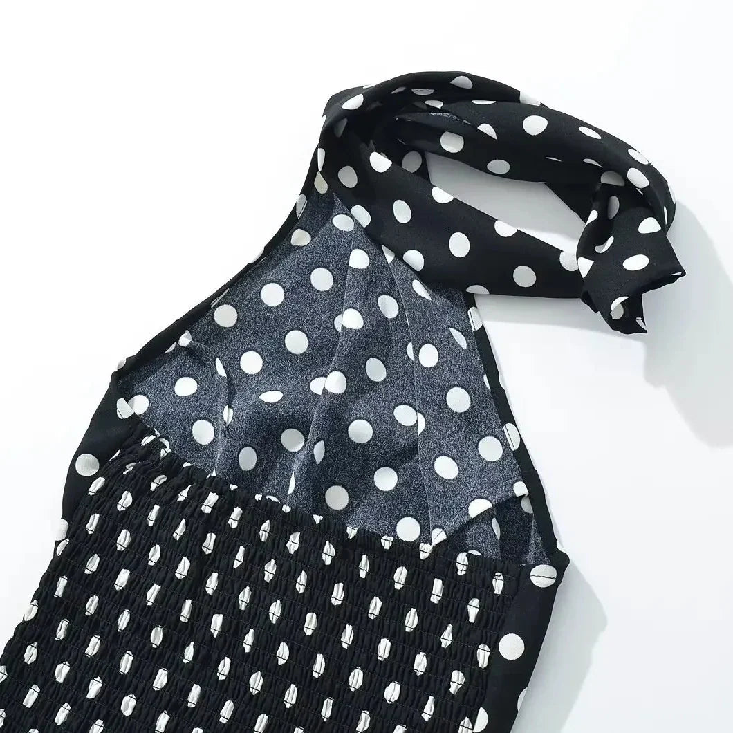 Y2K Polka Dot Scarf Halter Top