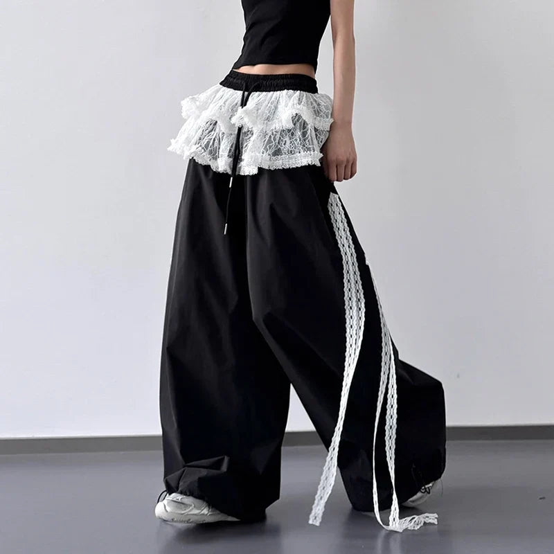 Y2K Skirted Parachute Pants