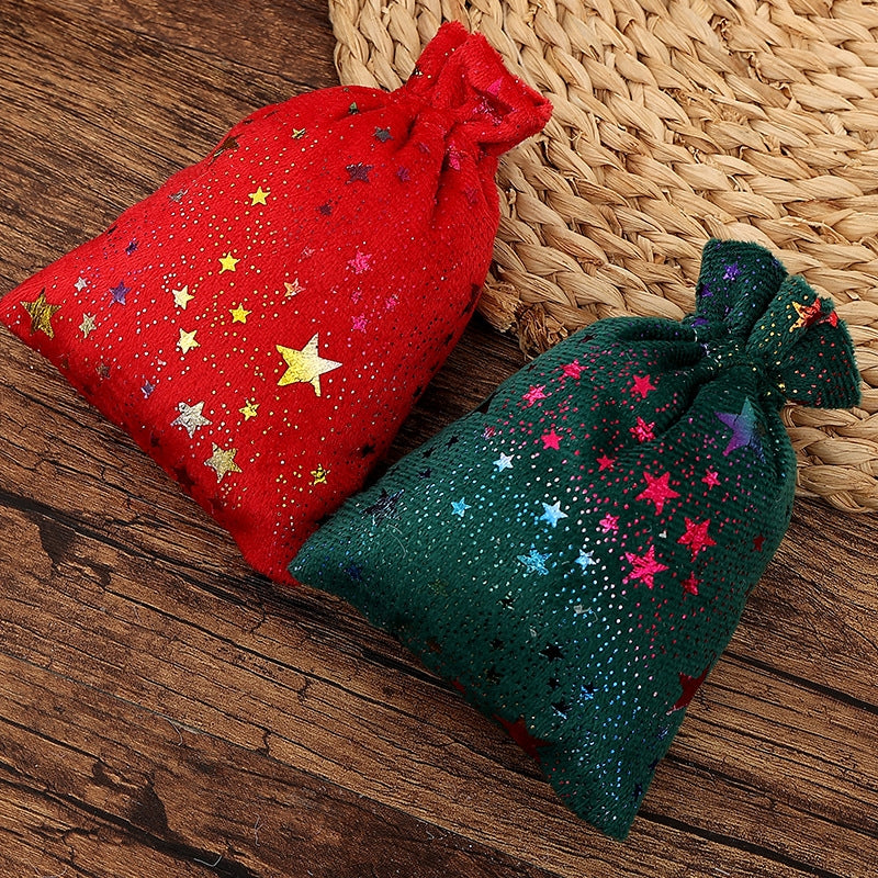 Christmas Drawstring Gift Bag Gold Foil