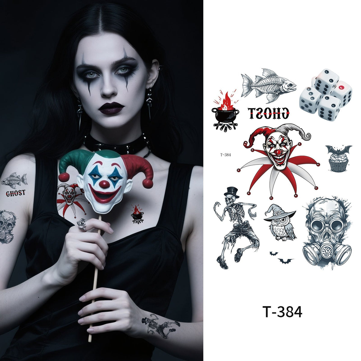 Halloween Joker Face Tattoo Sticker For Girls Party