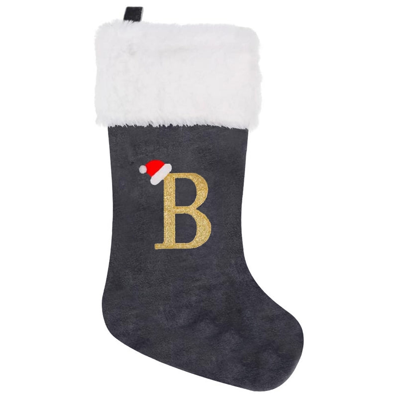 Gray Velvet Embroidered Christmas Stocking