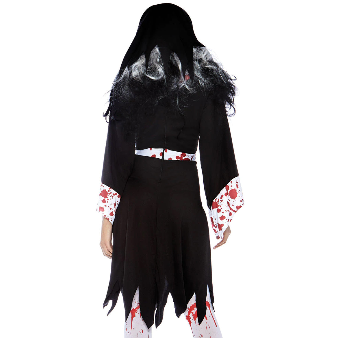 Vampire Zombie Nun Costume With Blood Stains For Halloween Cosplay