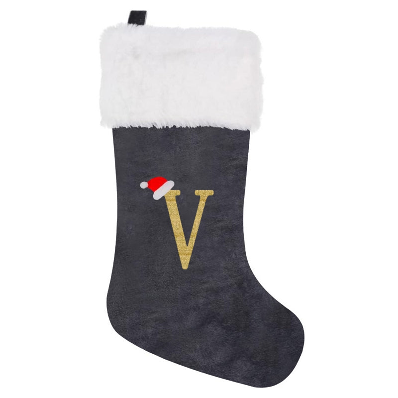 Gray Velvet Embroidered Christmas Stocking