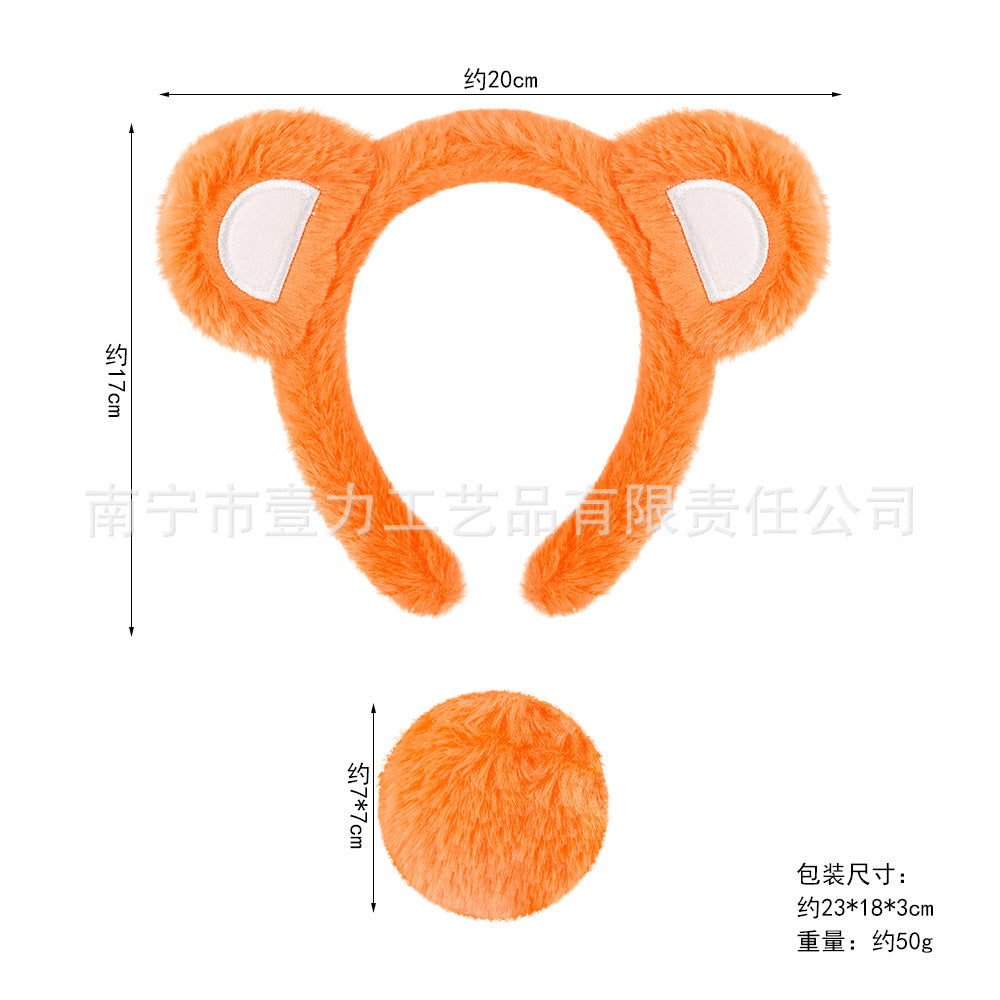 5pcs/Set Halloween Animal Headband Bear Ears Strawberry Bear Plush Nose Set