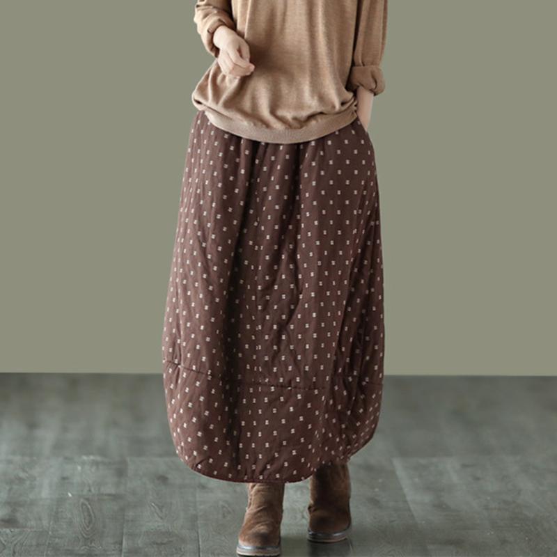 Babakud Women Autumn Retro Cotton Linen Quilted Skirt
