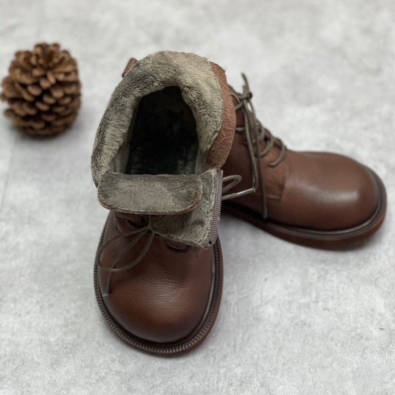 Women Autumn Winter Retro Leather Flat Boots