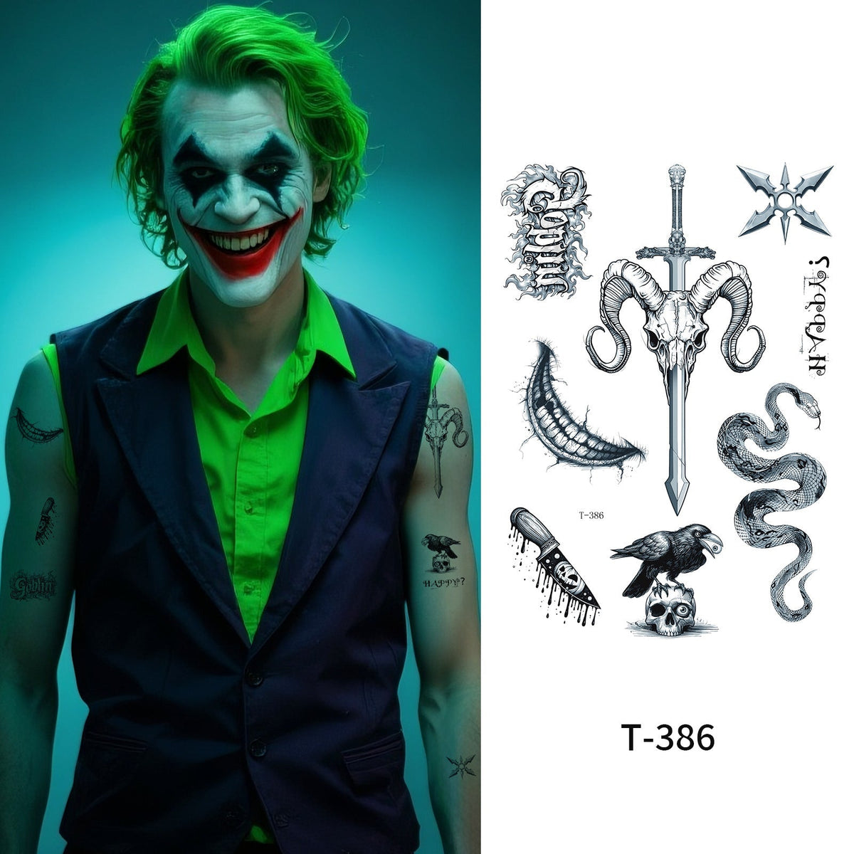 Halloween Joker Face Tattoo Sticker For Girls Party