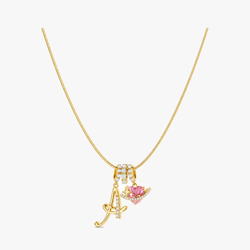 3-Layer Initial Necklace with Pink Heart Zircon