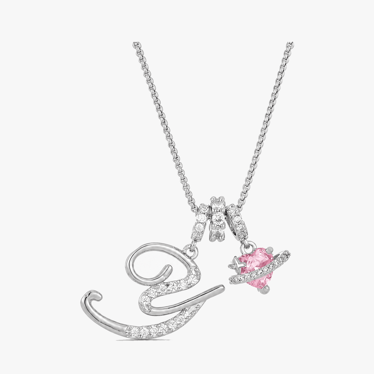 3-Layer Initial Necklace with Pink Heart Zircon