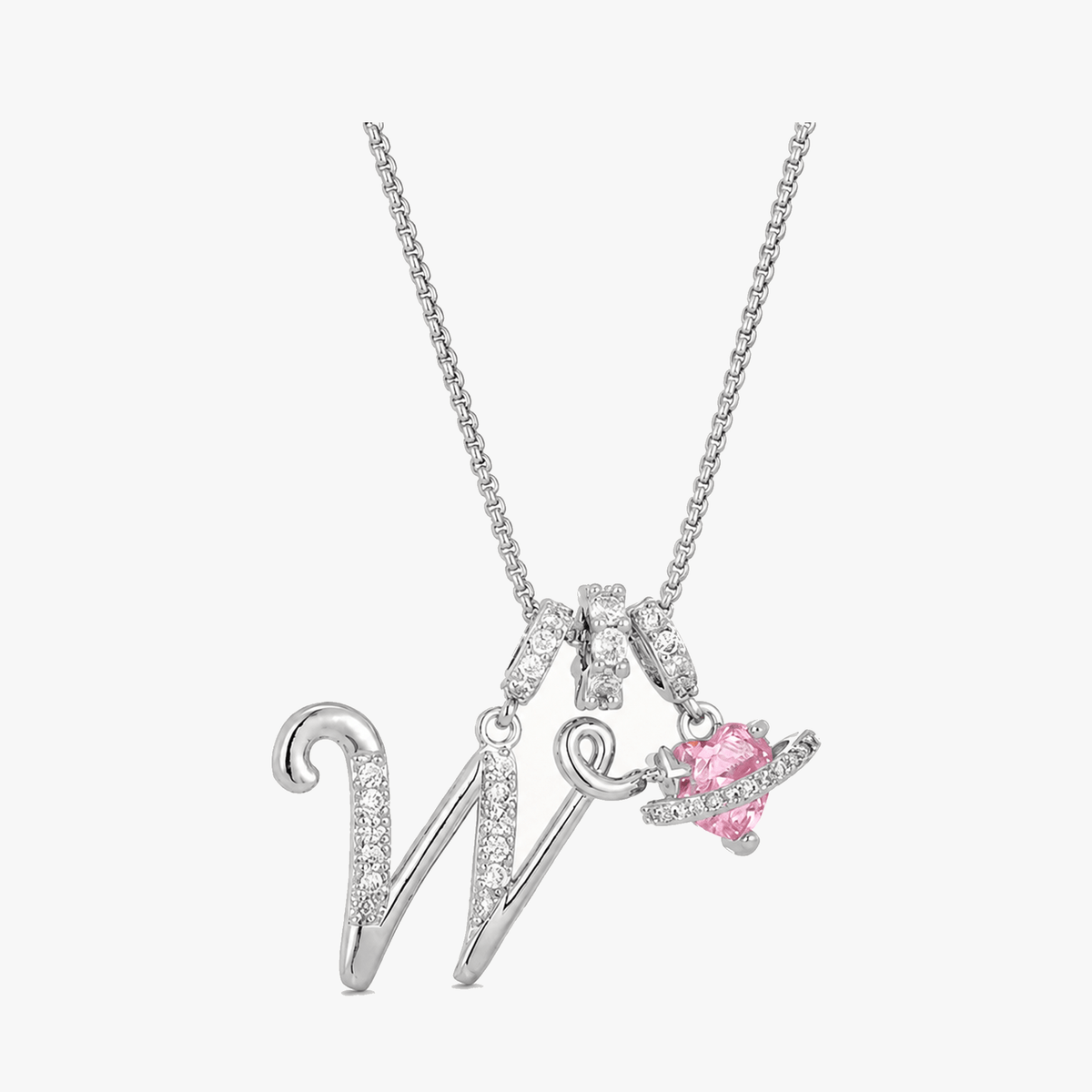 3-Layer Initial Necklace with Pink Heart Zircon