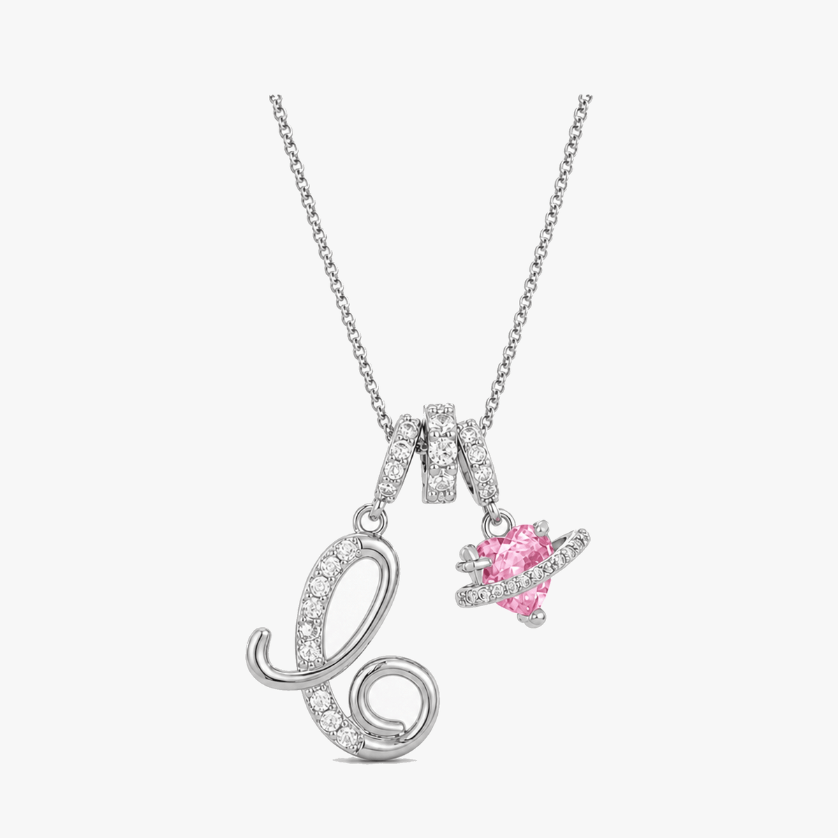 3-Layer Initial Necklace with Pink Heart Zircon