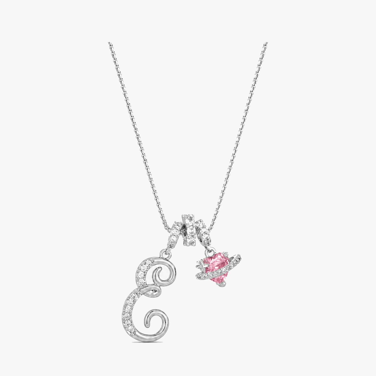 3-Layer Initial Necklace with Pink Heart Zircon