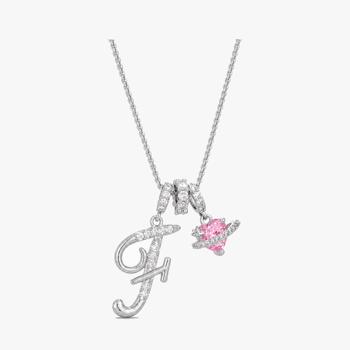 3-Layer Initial Necklace with Pink Heart Zircon