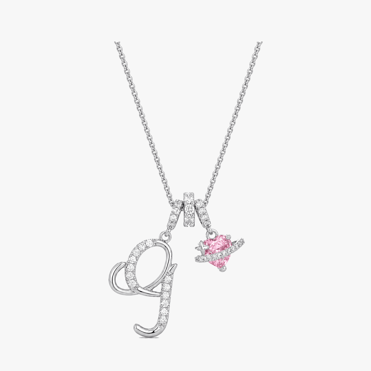 3-Layer Initial Necklace with Pink Heart Zircon
