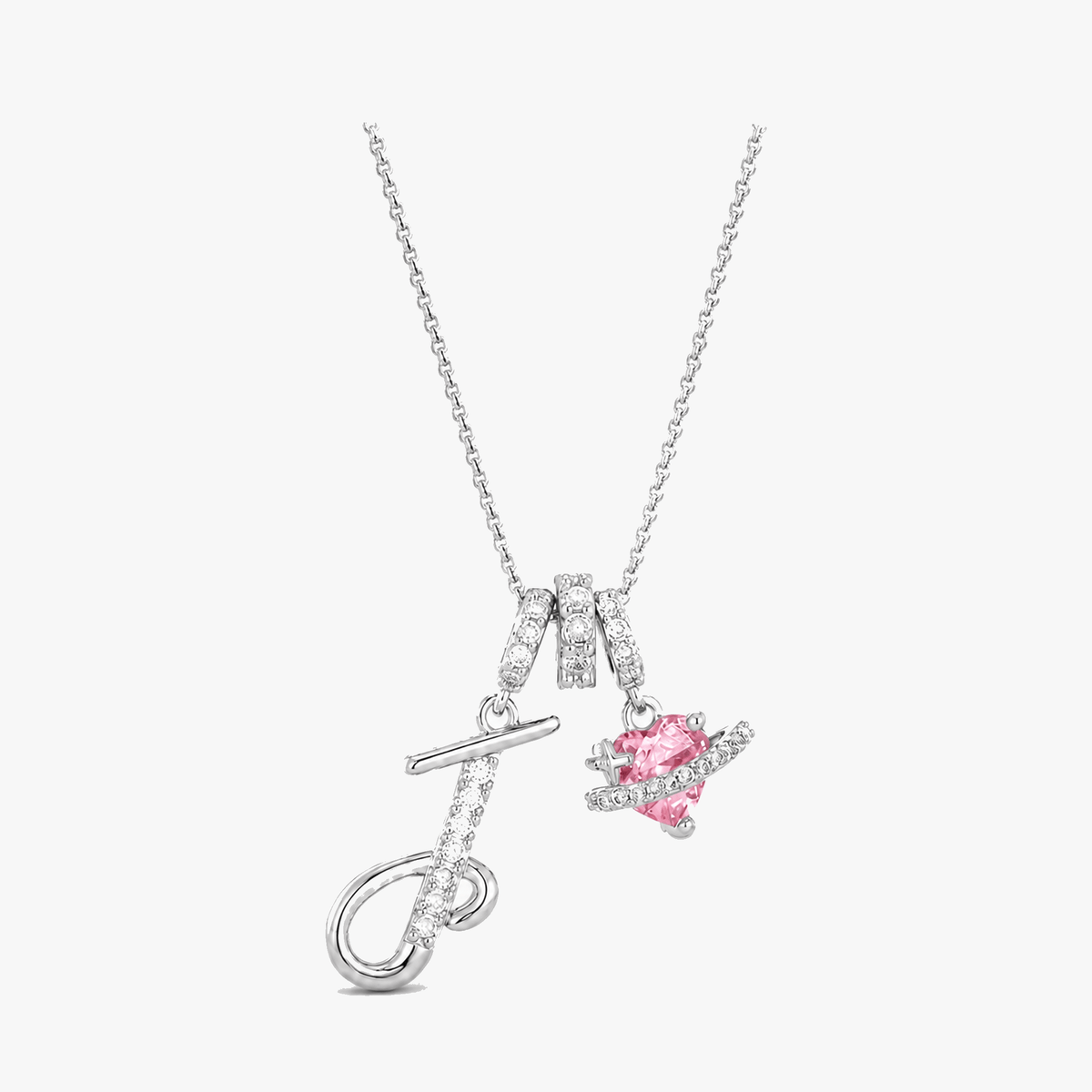 3-Layer Initial Necklace with Pink Heart Zircon