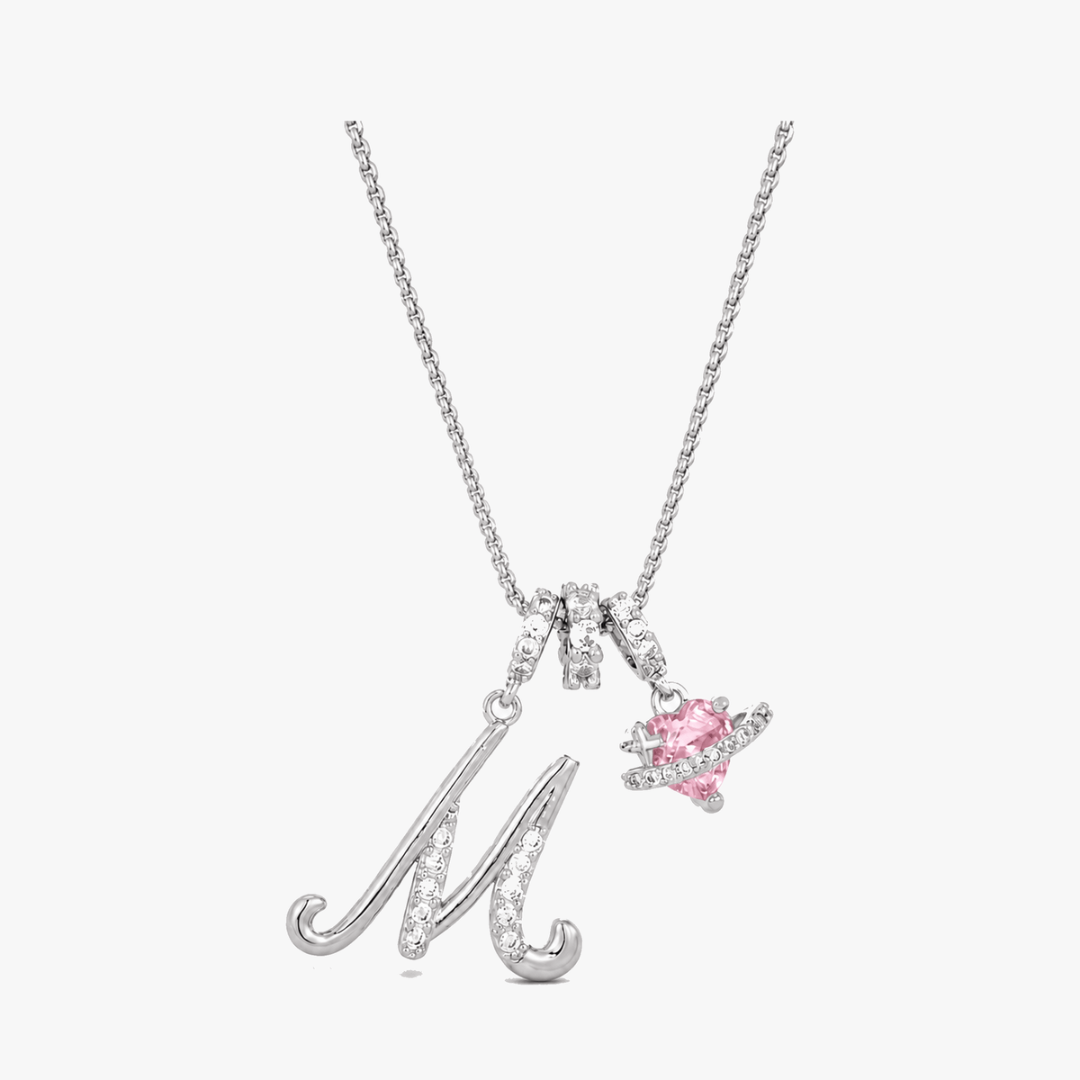 3-Layer Initial Necklace with Pink Heart Zircon