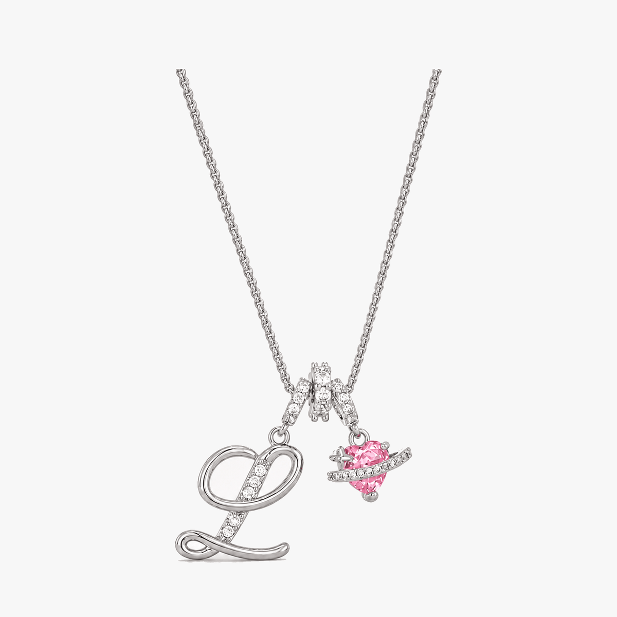 3-Layer Initial Necklace with Pink Heart Zircon