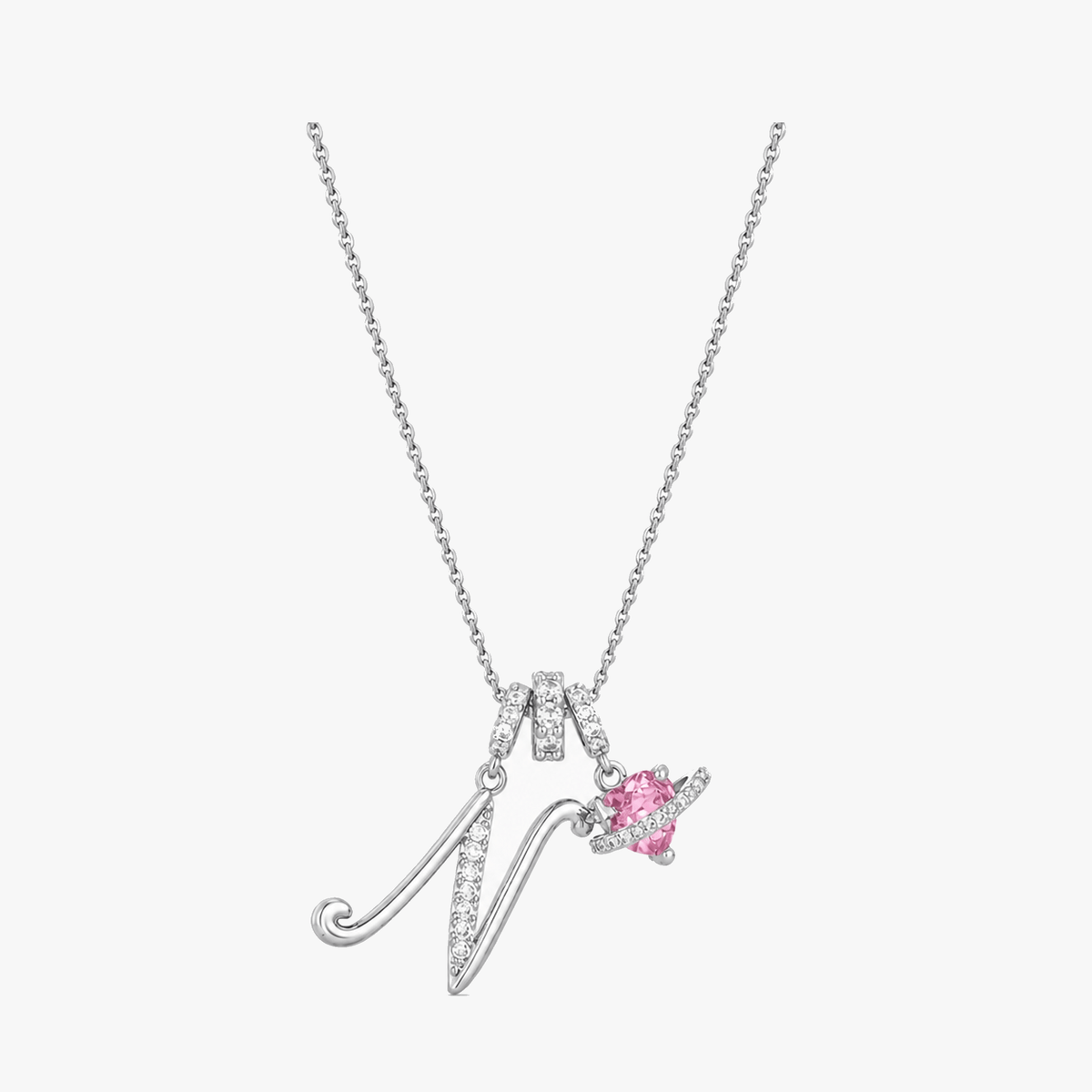 3-Layer Initial Necklace with Pink Heart Zircon
