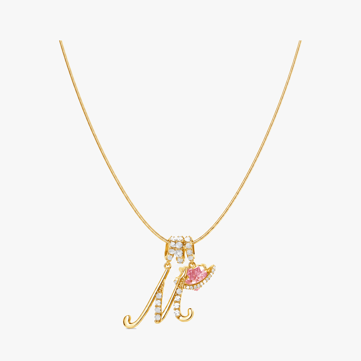 3-Layer Initial Necklace with Pink Heart Zircon