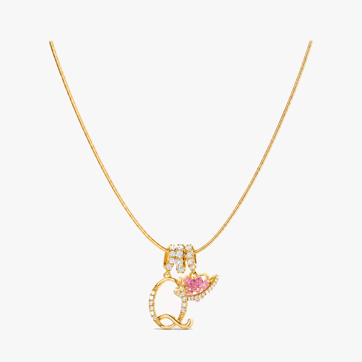 3-Layer Initial Necklace with Pink Heart Zircon