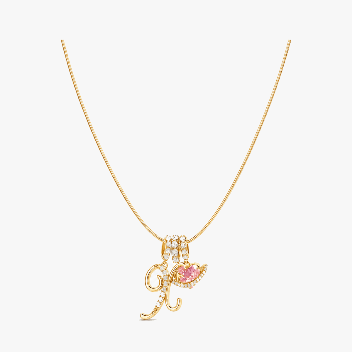 3-Layer Initial Necklace with Pink Heart Zircon