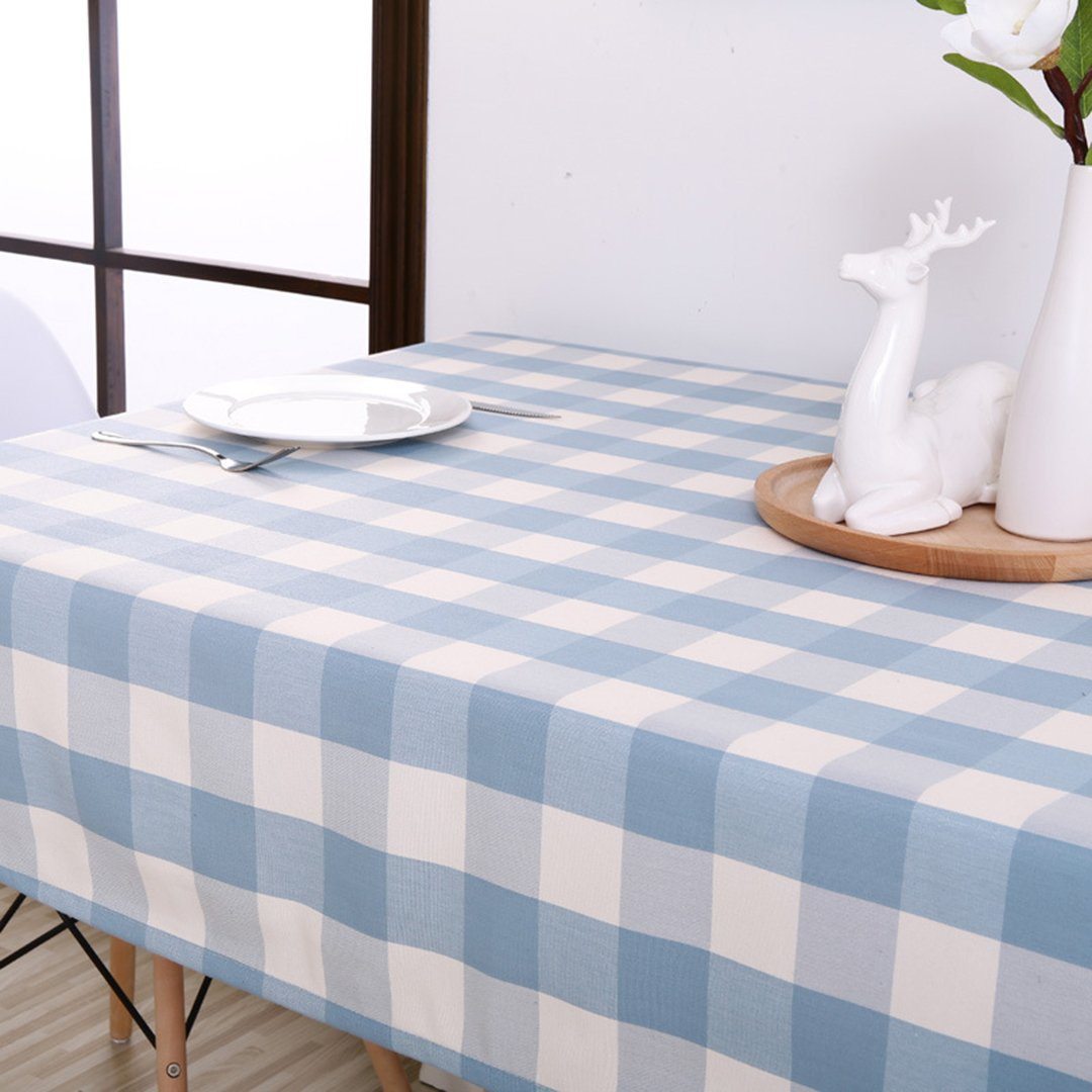 Blue Plaid Cotton Linen Tea Plaid Rural Rectangular Tablecloth