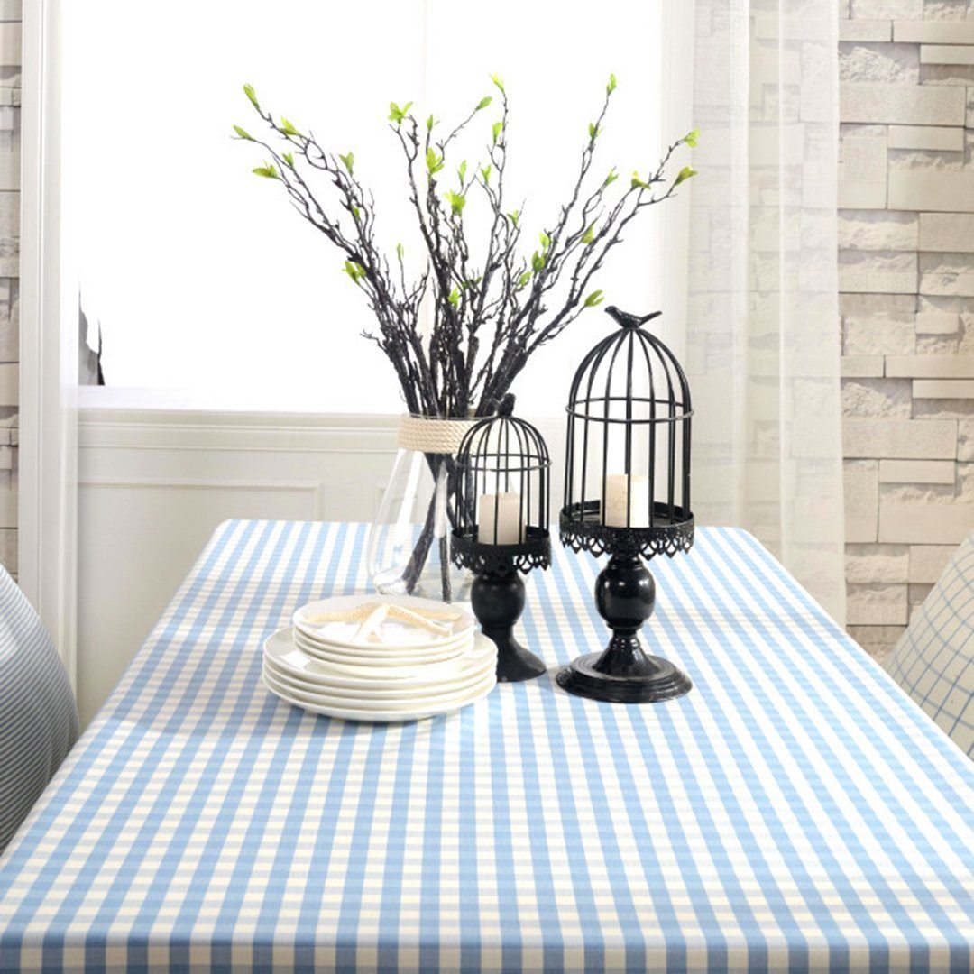 Blue Plaid Cotton Linen Tea Plaid Rural Rectangular Tablecloth