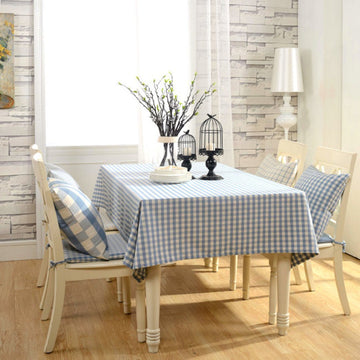 Blue Plaid Cotton Linen Tea Plaid Rural Rectangular Tablecloth