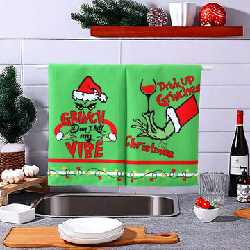 Christmas Dish Towel Polyester Printing Kitchen Cloth