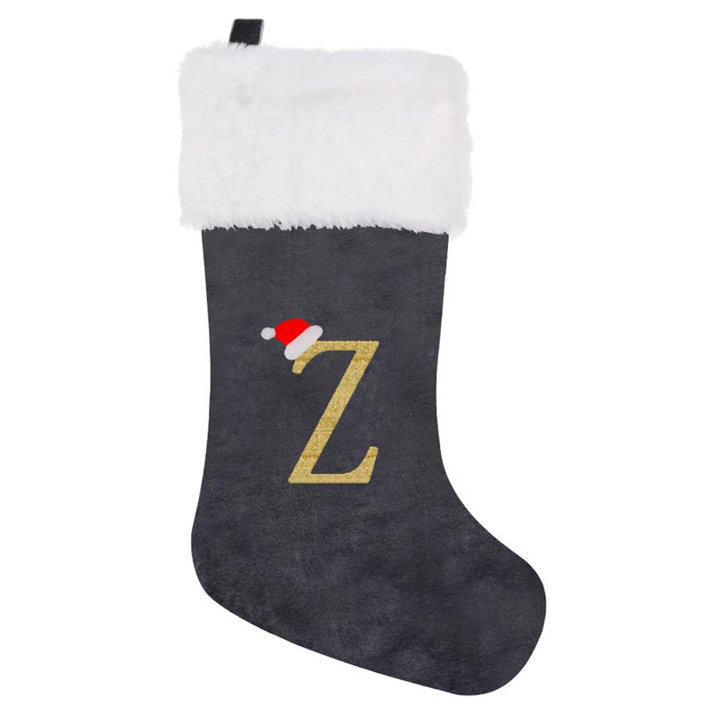Gray Velvet Embroidered Christmas Stocking