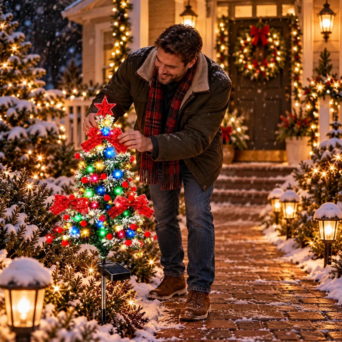 Solar Multicolor LED Cedar Christmas Tree