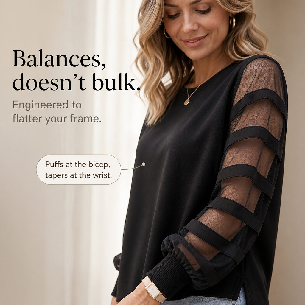 Mesh Panel Puff Sleeve Sweatshirt