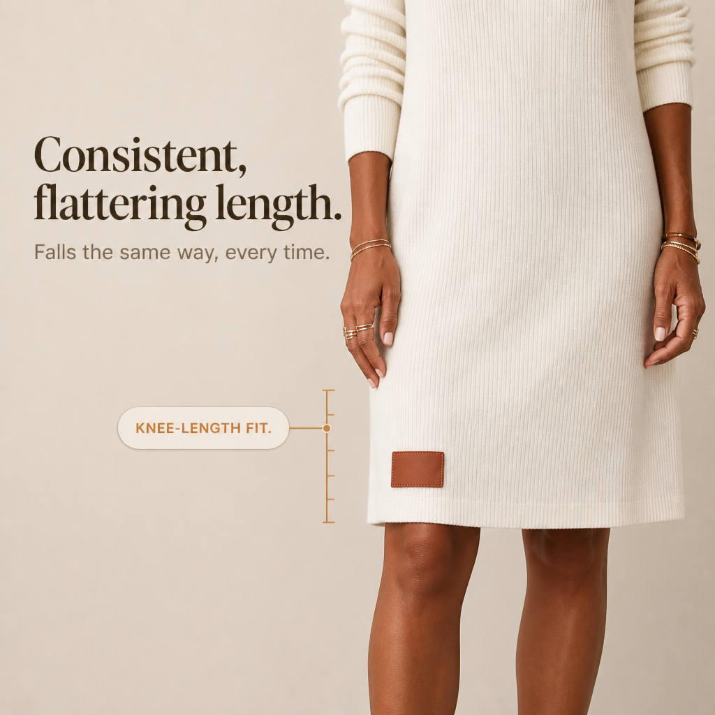 Cowl-Neck Ribbed Knit Sweater Dress
