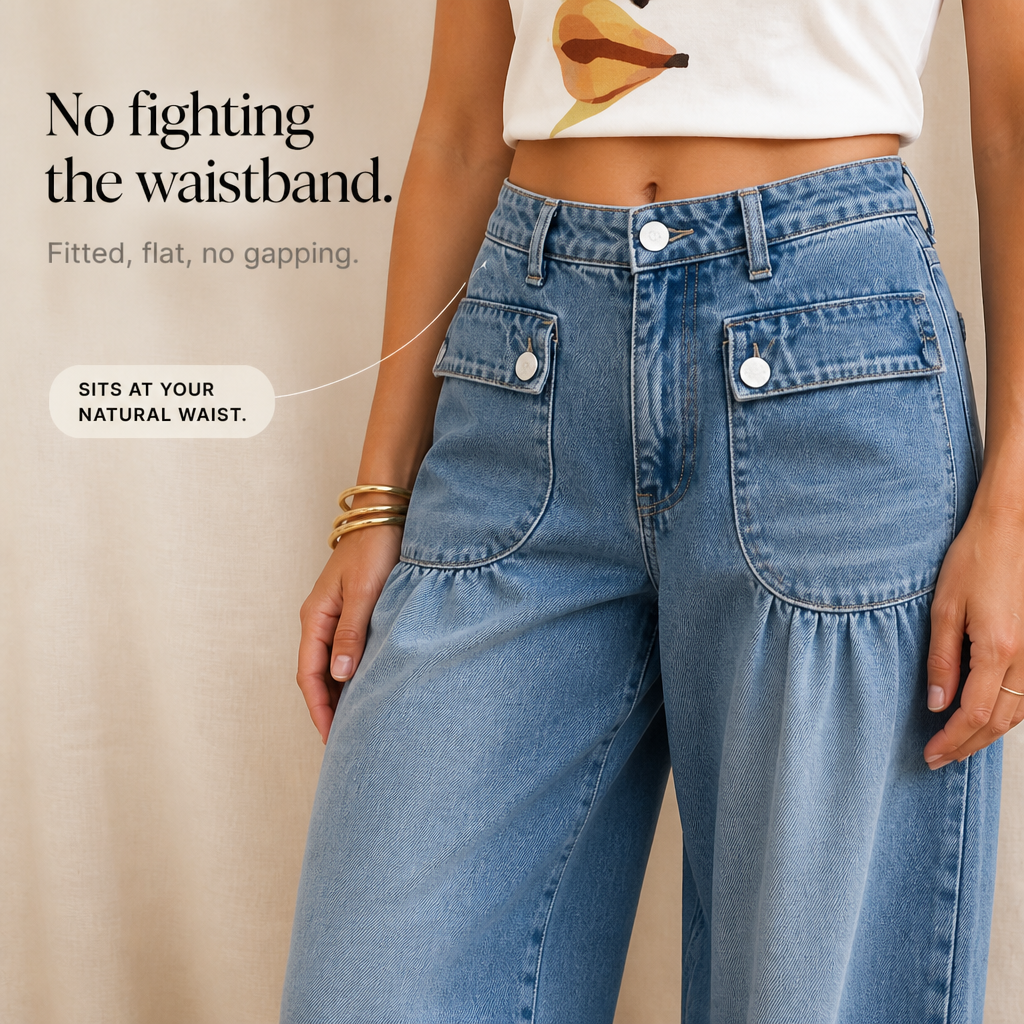 Drawstring Cuff Wide-Leg Balloon Jeans