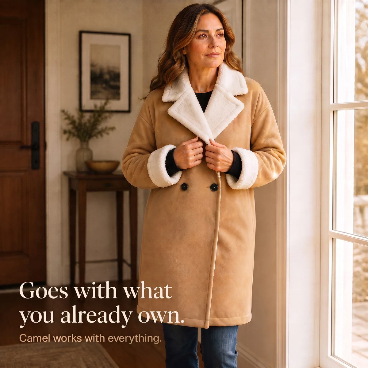 Camel Sherpa-Lined-Look Winter Coat