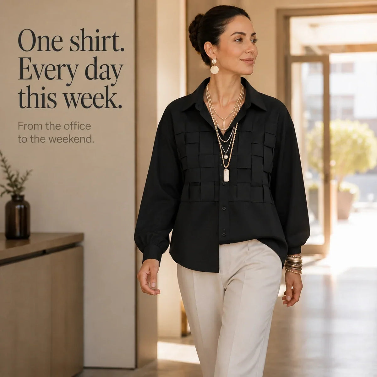 Check Long-Sleeve Blouse