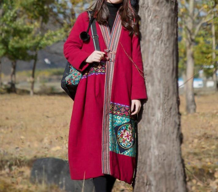 Chinese Style Embroidery Thick Cotton Linen Coat