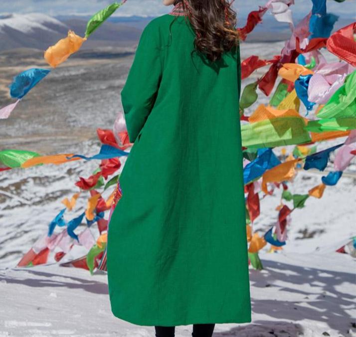 Chinese Style Embroidery Thick Cotton Linen Coat