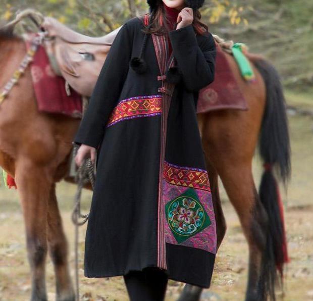 Chinese Style Embroidery Thick Cotton Linen Coat