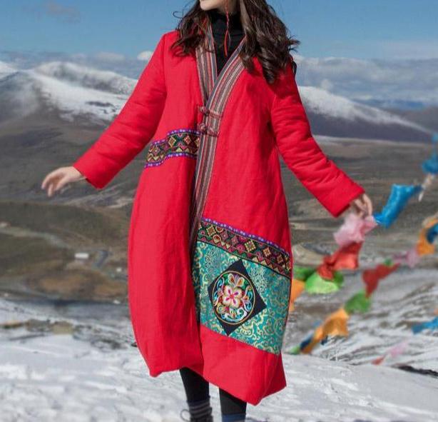 Chinese Style Embroidery Thick Cotton Linen Coat