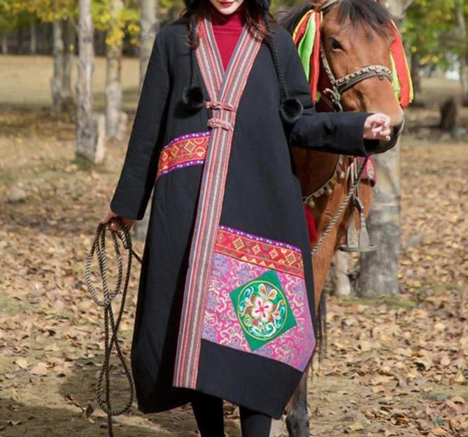 Chinese Style Embroidery Thick Cotton Linen Coat