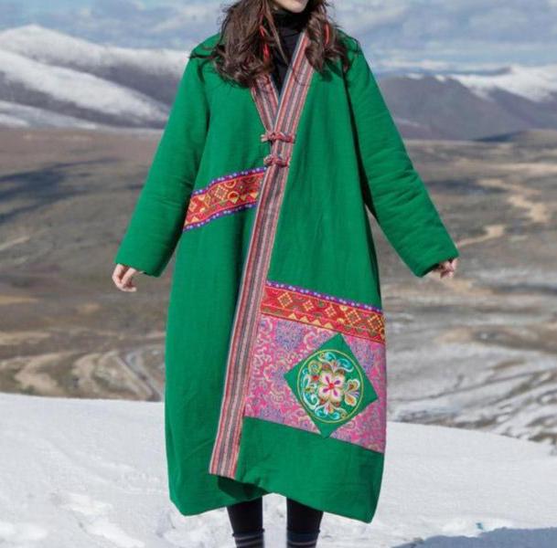 Chinese Style Embroidery Thick Cotton Linen Coat