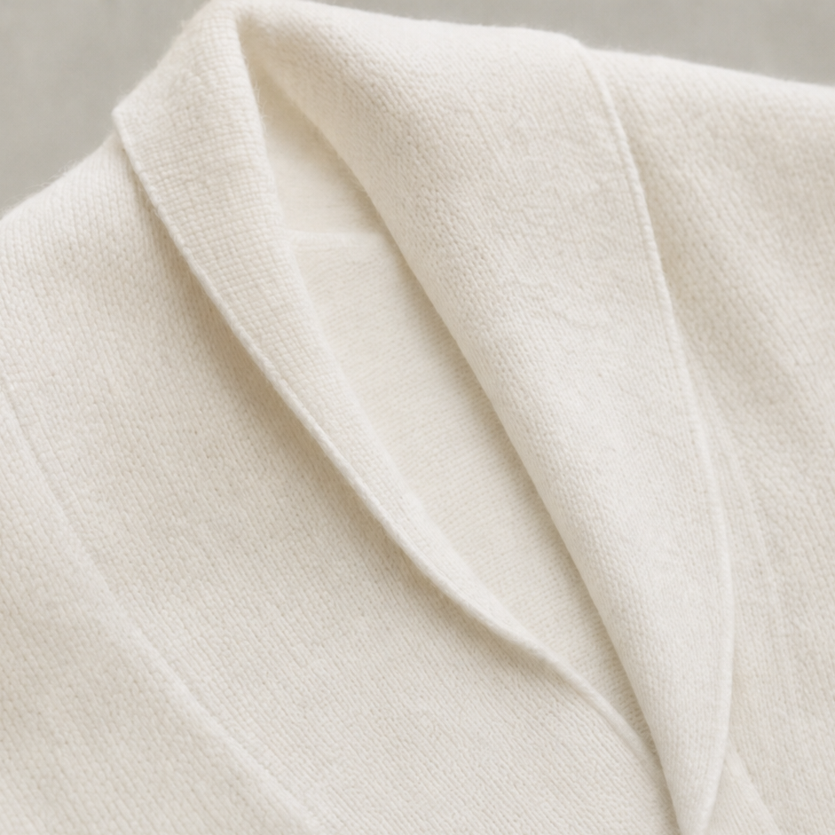 Draped Shawl-Collar V-Neck Sweater