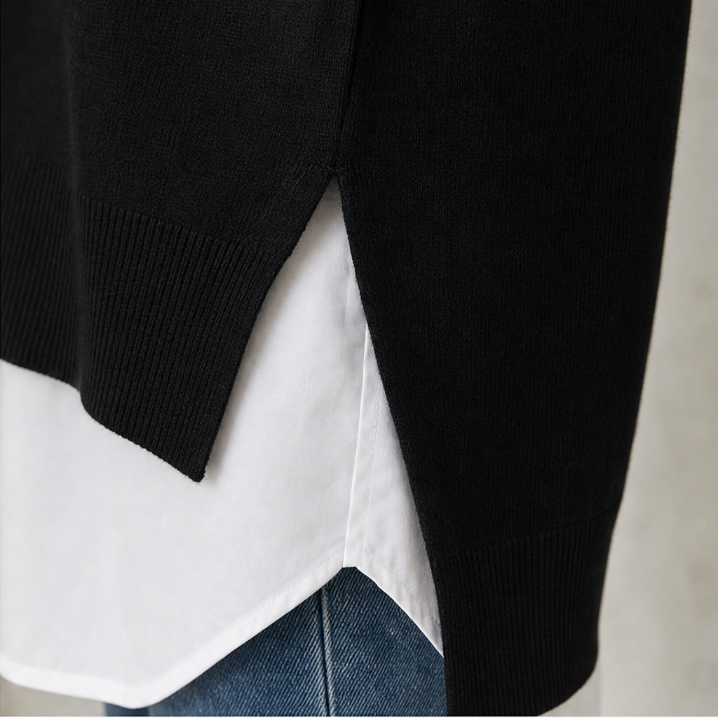 Layered Mock Shirt Collar Crewneck Sweatshirt