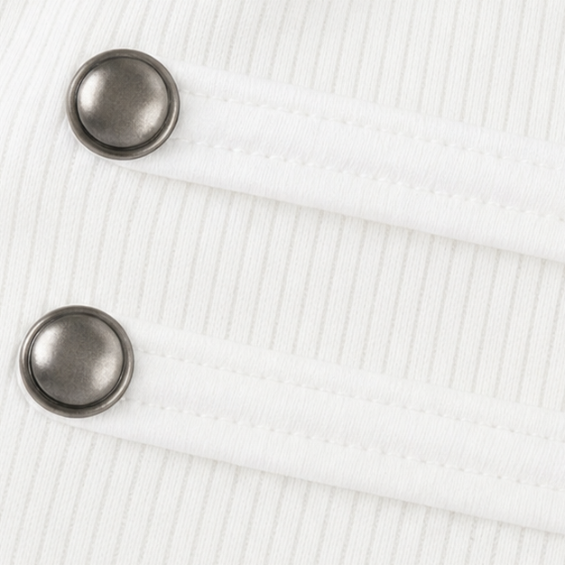 Metallic Button Strap Ribbed Top